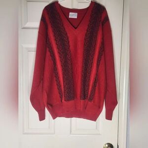 Vtg Gabicci XL Red WOOL Blend  V-neck Knit Longsleeves Men's Sweater ITALY